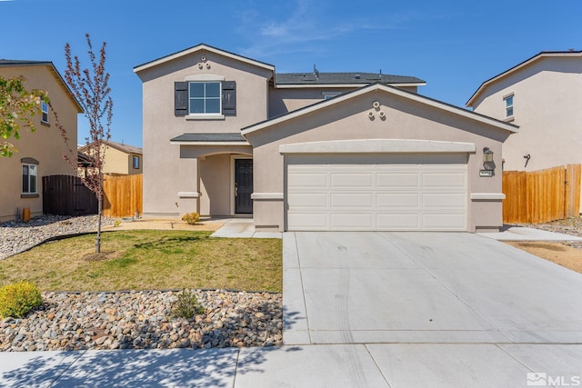 8971 Sagemoor Dr, Reno, NV 89506 - traditional-style house with stucco siding, concrete driveway, and a garage