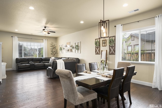 540 Clove Hitch Ct, Sparks, NV 89441 - dining space with baseboards, plenty of natural light, dark wood finished floors, a ceiling fan, and recessed lighting
