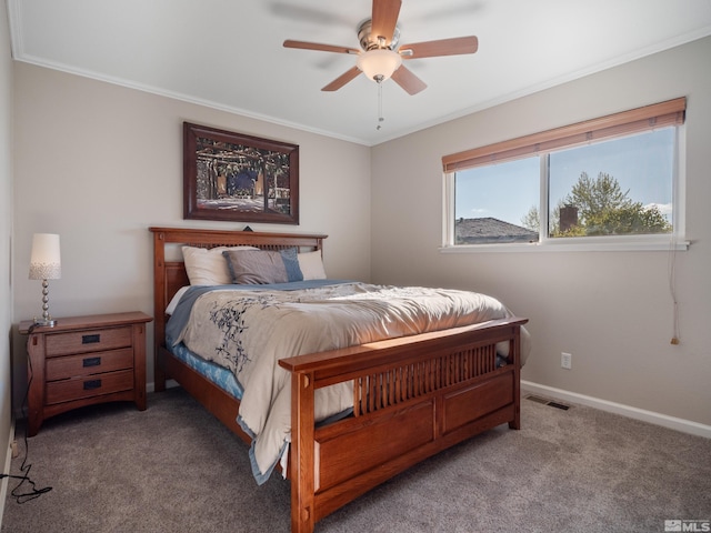 610 Akard Cir, Reno, NV 89503 - bedroom with carpet flooring, crown molding, baseboards, and a ceiling fan