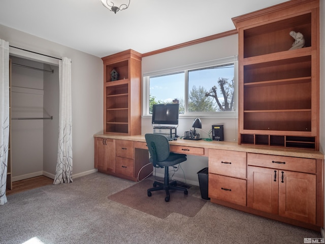 610 Akard Cir, Reno, NV 89503 - office area featuring light colored carpet, baseboards, and built in desk