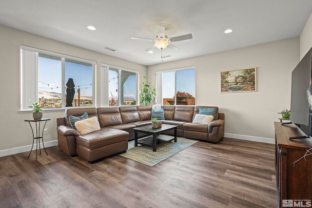 780 Ahwanee Dr, Sparks, NV 89436 - living area with ceiling fan, baseboards, wood finished floors, and recessed lighting