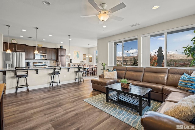 780 Ahwanee Dr, Sparks, NV 89436 - living room featuring recessed lighting, dark wood finished floors, a ceiling fan, and baseboards