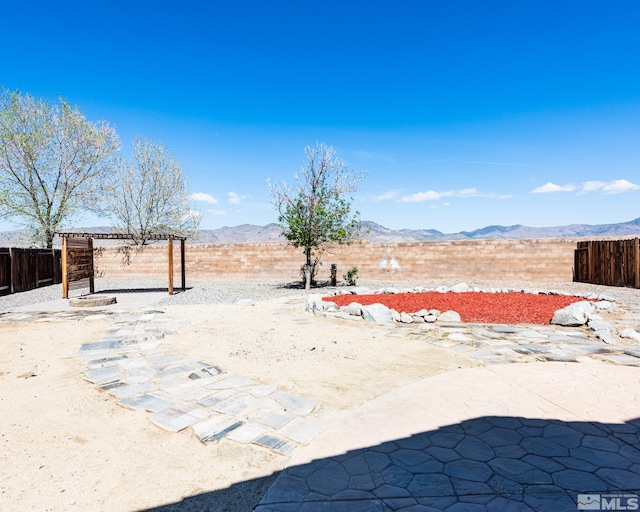 326 Torrey Pines Dr, Dayton, NV 89403 - fenced backyard with a mountain view and a patio area