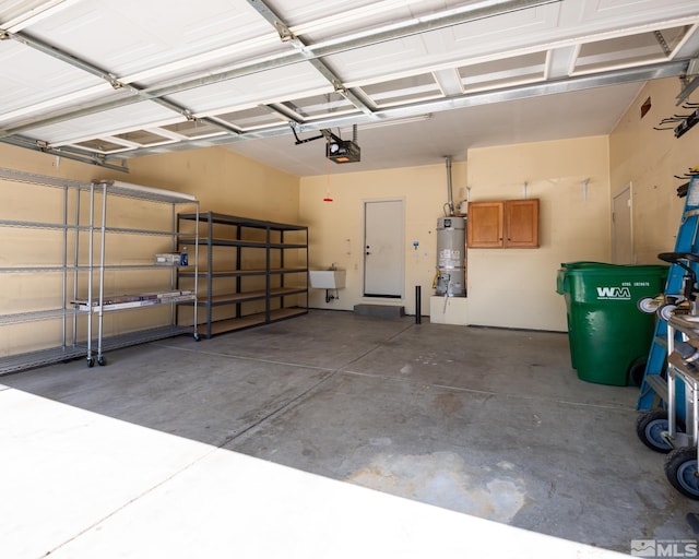 326 Torrey Pines Dr, Dayton, NV 89403 - garage featuring strapped water heater, a garage door opener, and a sink