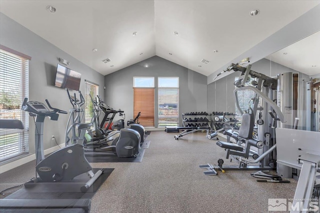 4889 Bougainvillea Cir, Sparks, NV 89436 - workout area with vaulted ceiling and carpet