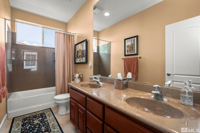 2370 Hickory Hl, Reno, NV 89523 - bathroom with toilet, shower / bath combo with shower curtain, tile patterned floors, and double vanity