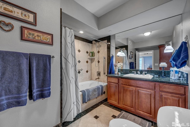 200 W 2nd St Unit 1202, Reno, NV 89501 - full bath with inlaid floor details, tile patterned flooring, shower / bath combo, vanity, and toilet