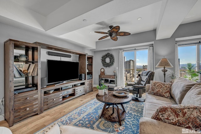 200 W 2nd St Unit 1202, Reno, NV 89501 - living area with plenty of natural light, a ceiling fan, light wood finished floors, and recessed lighting