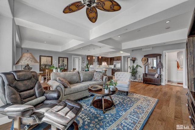 200 W 2nd St Unit 1202, Reno, NV 89501 - living area featuring ceiling fan, light wood-style flooring, and recessed lighting
