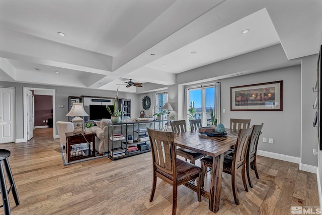 200 W 2nd St Unit 1202, Reno, NV 89501 - dining room with baseboards, light wood-style flooring, a ceiling fan, and recessed lighting