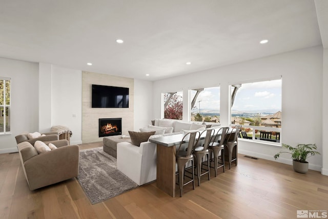 10198 Via Como, Reno, NV 89511 - living area featuring plenty of natural light, wood finished floors, a fireplace, recessed lighting, and baseboards
