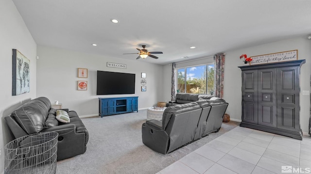 2282 Selway Dr, Sparks, NV 89436 - living area featuring ceiling fan, recessed lighting, baseboards, and light colored carpet