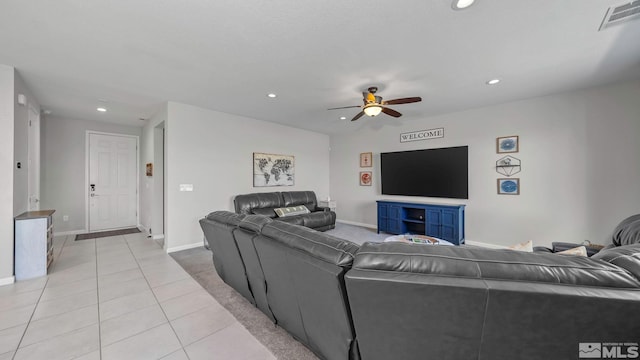 2282 Selway Dr, Sparks, NV 89436 - living room featuring recessed lighting, a ceiling fan, light tile patterned flooring, and baseboards