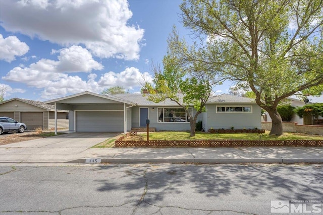445 S Bailey, Fallon, NV 89406 - ranch-style house with an attached garage, driveway, and a front yard