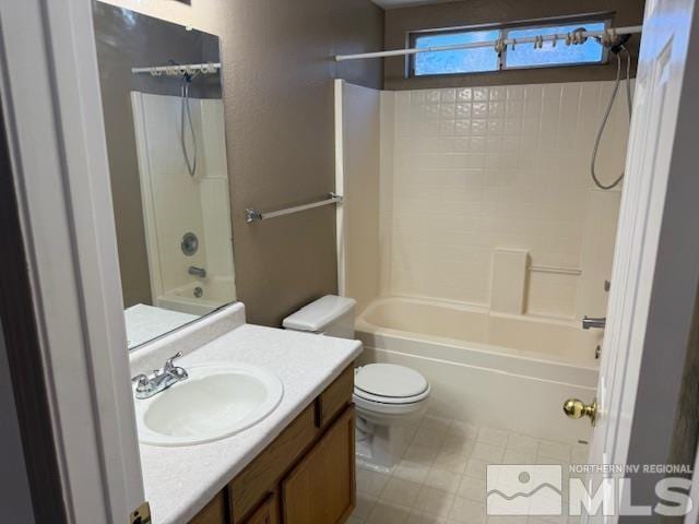 6700 Sandia Dr, Reno, NV 89523 - bathroom featuring toilet, vanity, shower / bath combination, and tile patterned flooring