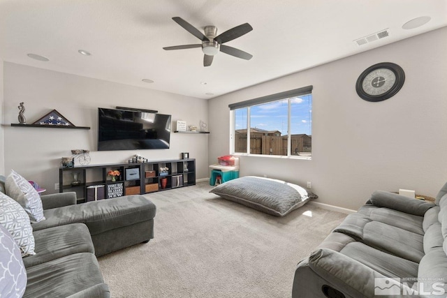 2449 Butte Creek Dr, Sparks, NV 89436 - living area featuring ceiling fan, carpet flooring, and baseboards