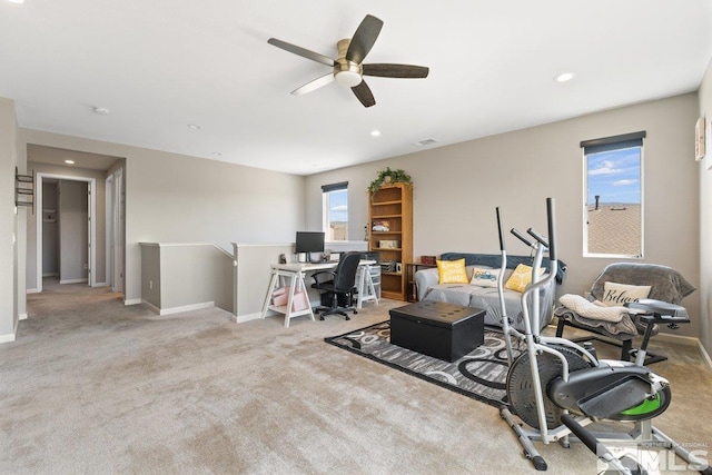 2449 Butte Creek Dr, Sparks, NV 89436 - exercise room featuring a ceiling fan, recessed lighting, baseboards, and carpet flooring