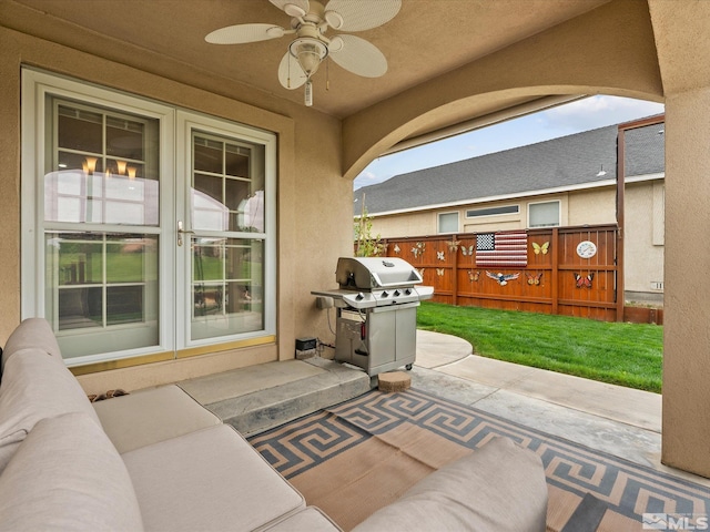 137 Desert Lakes Dr, Fernley, NV 89408 - view of patio featuring grilling area, ceiling fan, and fence