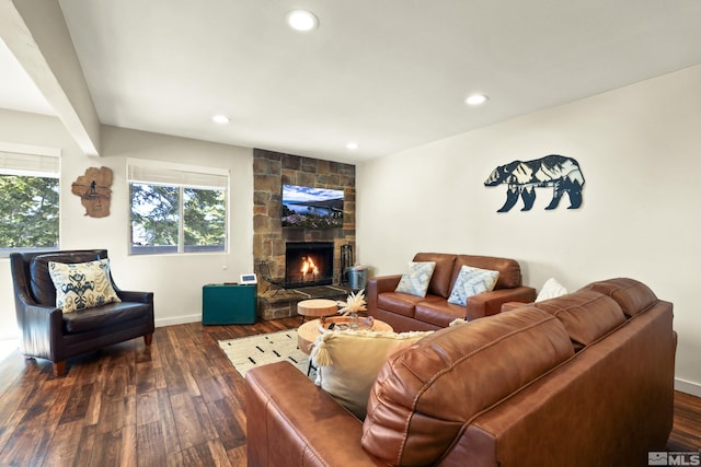 758 Milky Way Ct Unit E, Stateline, NV 89449 - living area with wood finished floors, a stone fireplace, recessed lighting, and baseboards