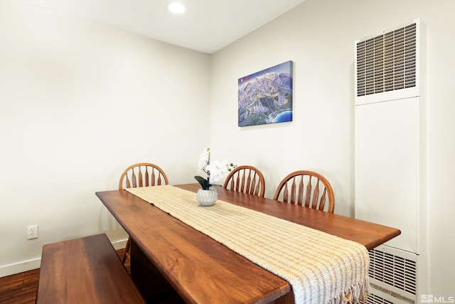 758 Milky Way Ct Unit E, Stateline, NV 89449 - dining room with a heating unit, recessed lighting, baseboards, and dark wood-style floors