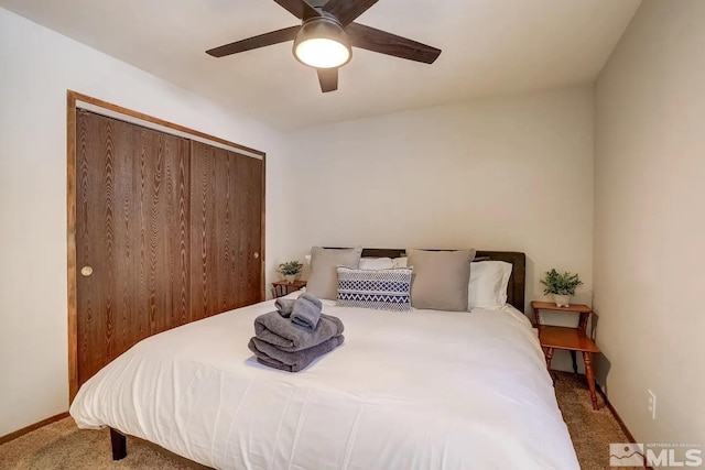 758 Milky Way Ct Unit E, Stateline, NV 89449 - bedroom featuring carpet flooring, ceiling fan, a closet, and baseboards
