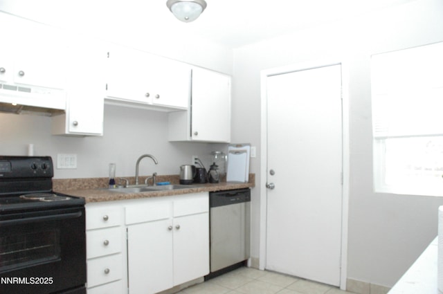 1424 E 9th Unit 2, Reno, NV 89512 - kitchen featuring electric range, dishwasher, under cabinet range hood, a sink, and white cabinets