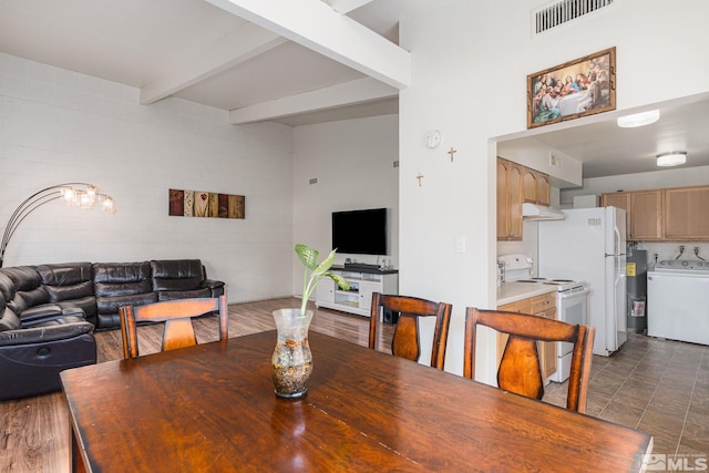 11420 Rocky Mountain St, Reno, NV 89506 - dining area featuring washer / clothes dryer and beam ceiling
