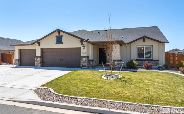 1132 Alder Walk Way, Sparks, NV 89441 - ranch-style home with stone siding, a garage, driveway, stucco siding, and roof with shingles