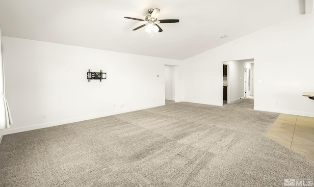 1132 Alder Walk Way, Sparks, NV 89441 - unfurnished room featuring a ceiling fan, vaulted ceiling, baseboards, and light carpet