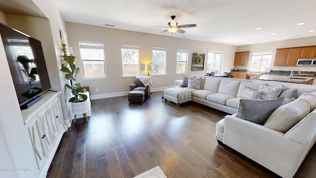 1304 Lambrusca Dr, Sparks, NV 89436 - living room with ceiling fan, recessed lighting, and dark wood-type flooring