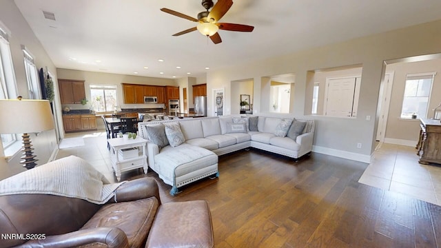 1304 Lambrusca Dr, Sparks, NV 89436 - living room featuring ceiling fan, wood finished floors, and recessed lighting