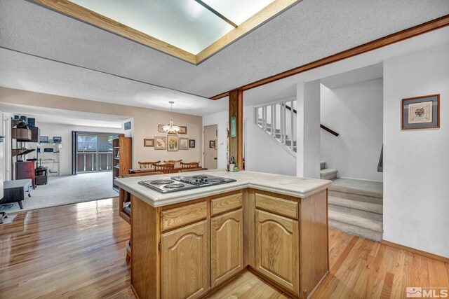 2012 Branch Ln, Reno, NV 89509 - kitchen with open floor plan, stainless steel electric cooktop, light countertops, light wood-style floors, and a textured ceiling
