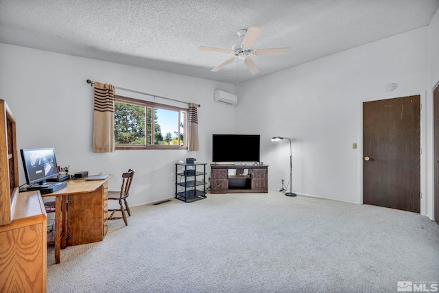 2012 Branch Ln, Reno, NV 89509 - carpeted office space featuring a wall mounted AC, a textured ceiling, and a ceiling fan