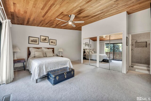 2012 Branch Ln, Reno, NV 89509 - carpeted bedroom with wood ceiling, two closets, lofted ceiling, and ceiling fan