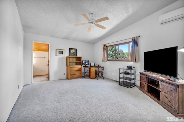 2012 Branch Ln, Reno, NV 89509 - office with a wall mounted AC, lofted ceiling, a textured ceiling, carpet floors, and ceiling fan