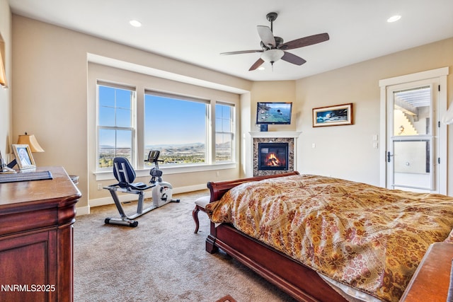 3705 Boulder Patch, Reno, NV 89511 - bedroom featuring carpet, recessed lighting, a glass covered fireplace, and ceiling fan