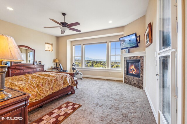 3705 Boulder Patch, Reno, NV 89511 - bedroom featuring carpet flooring, a fireplace, recessed lighting, and ceiling fan
