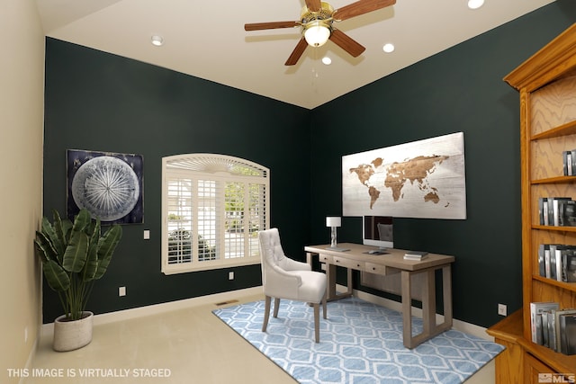 2459 Genoa Highlands, Genoa, NV 89411 - home office featuring carpet flooring, a ceiling fan, recessed lighting, and baseboards