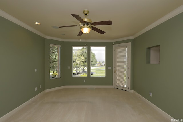 2459 Genoa Highlands, Genoa, NV 89411 - empty room with baseboards, light carpet, ornamental molding, ceiling fan, and recessed lighting