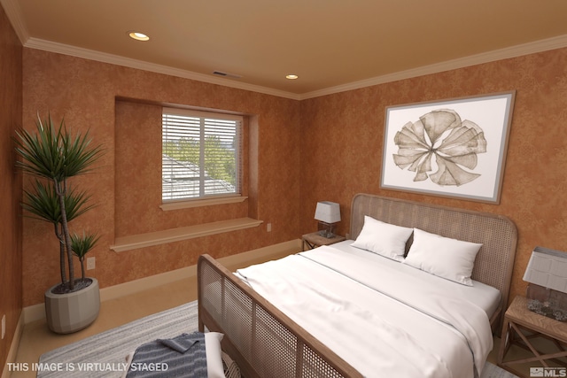 2459 Genoa Highlands, Genoa, NV 89411 - bedroom with crown molding, recessed lighting, and wallpapered walls