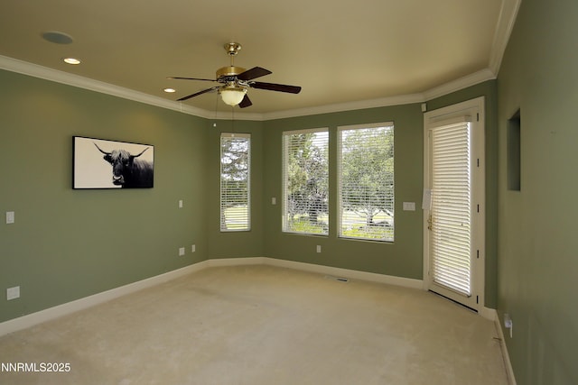 2459 Genoa Highlands, Genoa, NV 89411 - unfurnished room with ornamental molding, light carpet, baseboards, ceiling fan, and recessed lighting