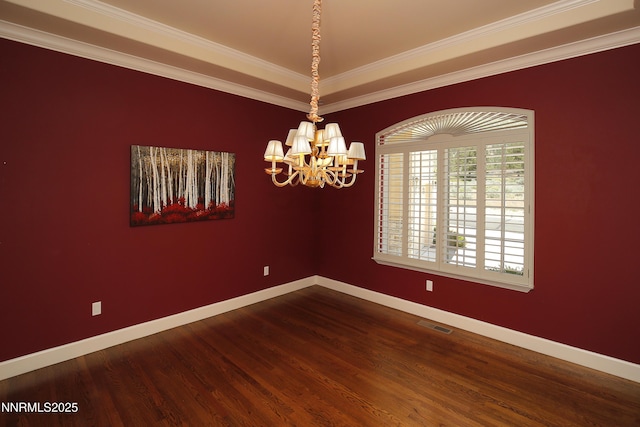 2459 Genoa Highlands, Genoa, NV 89411 - unfurnished room with baseboards, a chandelier, dark wood finished floors, and ornamental molding