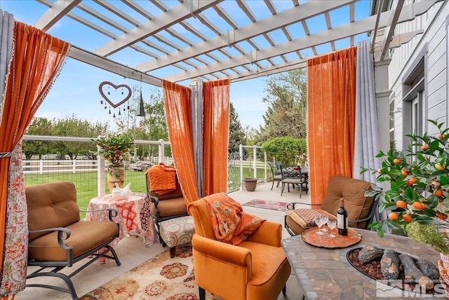 212 Foothill Meadows Ct, Genoa, NV 89411 - fenced backyard featuring a patio area, outdoor dining area, a pergola, and an outdoor hangout area