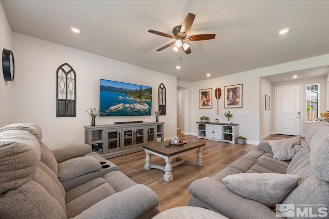 101 Cloud Berry Ct, Sparks, NV 89441 - living room featuring ceiling fan, wood finished floors, recessed lighting, and baseboards