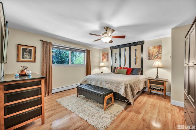 3295 Sunnyvale Ave, Reno, NV 89509 - bedroom featuring baseboard heating, light wood-style flooring, baseboards, and ceiling fan