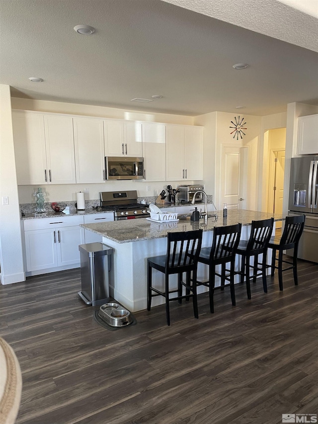1848 Boundary Peak St, Carson City, NV 89701 - kitchen with stainless steel appliances, dark wood-type flooring, a kitchen breakfast bar, and a large island with sink