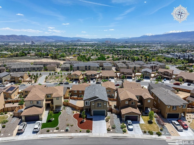 aerial view of residential area with mountains