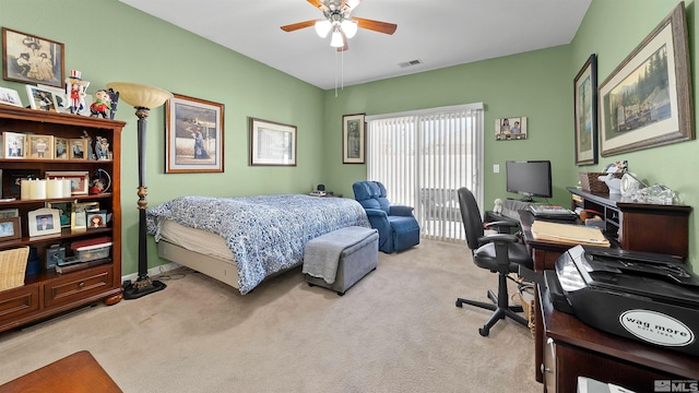 1230 Quail Run Dr, Carson City, NV 89701 - carpeted bedroom with an office area, access to outside, and ceiling fan