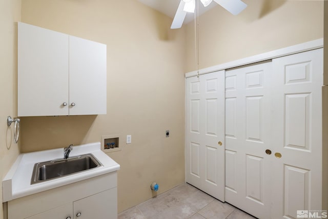 1745 Hunter Creek Rd, Reno, NV 89519 - laundry area featuring hookup for an electric dryer, cabinet space, ceiling fan, hookup for a washing machine, and light tile patterned floors
