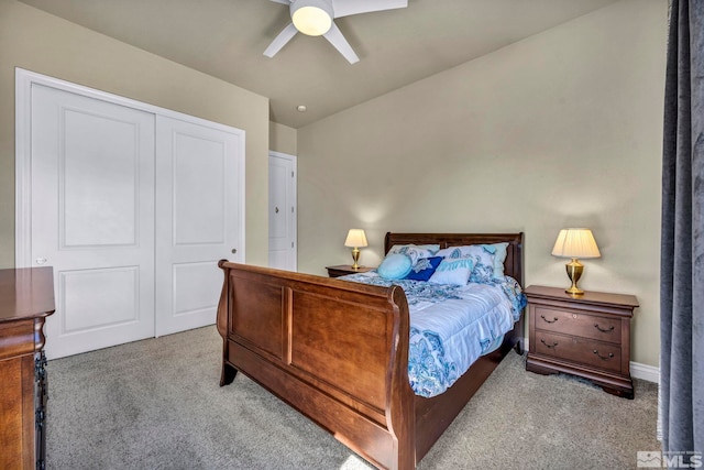 2825 N Fork Ln, Minden, NV 89423 - bedroom featuring carpet, a closet, a ceiling fan, and baseboards